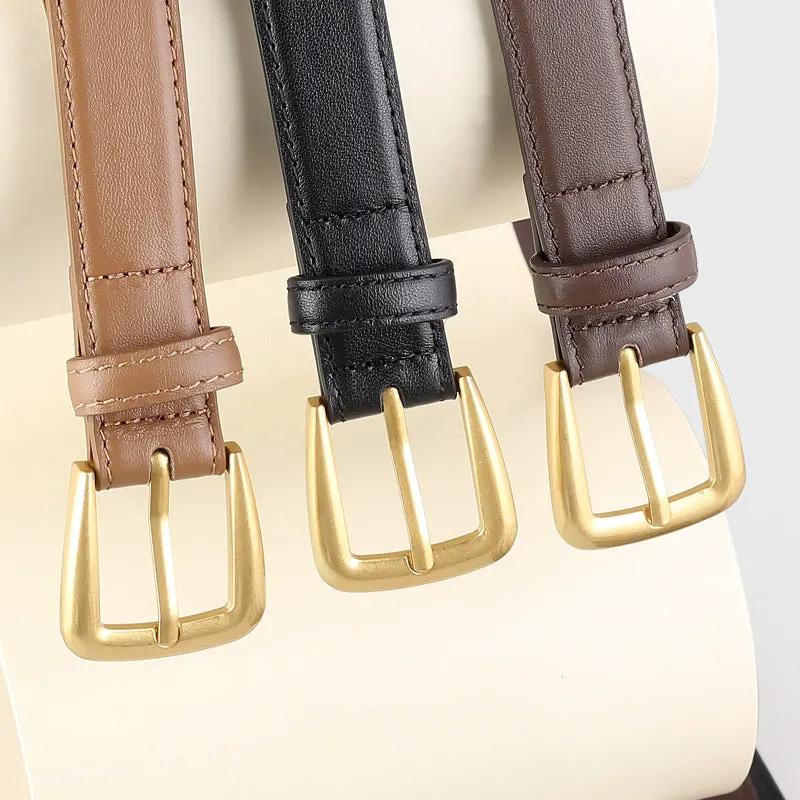 Skinny Leather Belt with Golden Buckle by Trendsi
