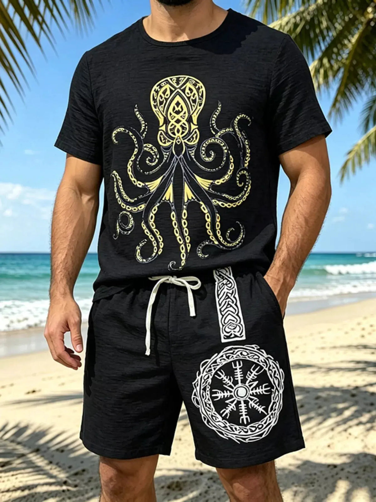 Men's Full Size Round Neck Tee and Shorts Set Plus Size by Trendsi