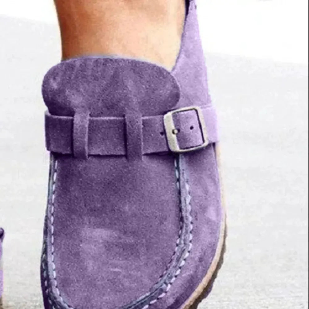 Round Toe Low Heel Buckle Loafers by Partner Label