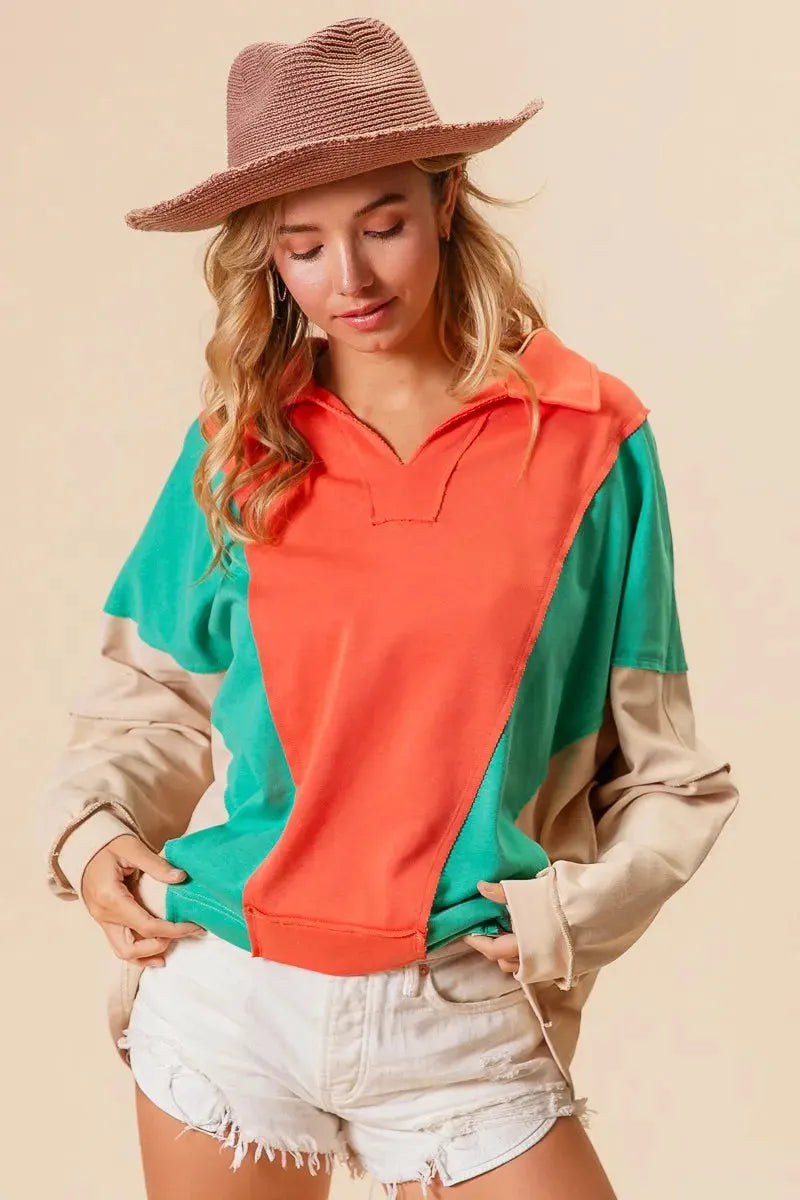 BiBi Colorblock Exposed Seam French Terry Sweatshirt by BiBi