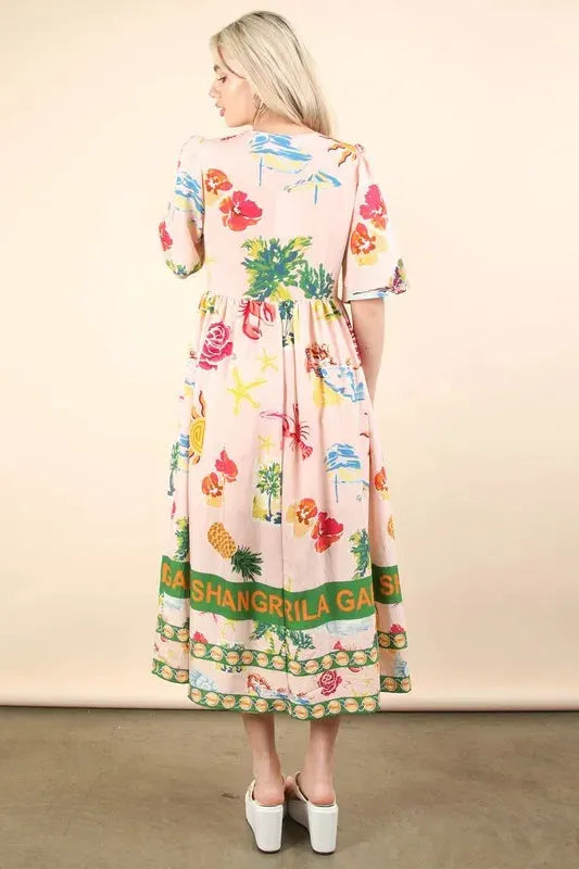 VERY J Button Down Printed Midi Dress by Very J