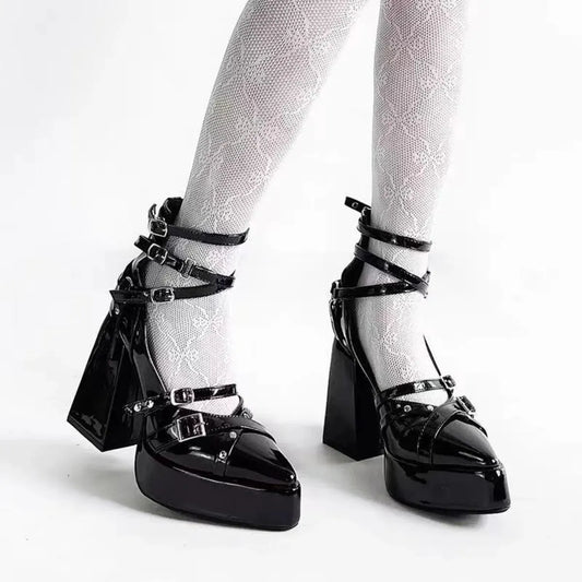 Gothic Platform Pumps with Multiple Buckle Straps by Partner Label