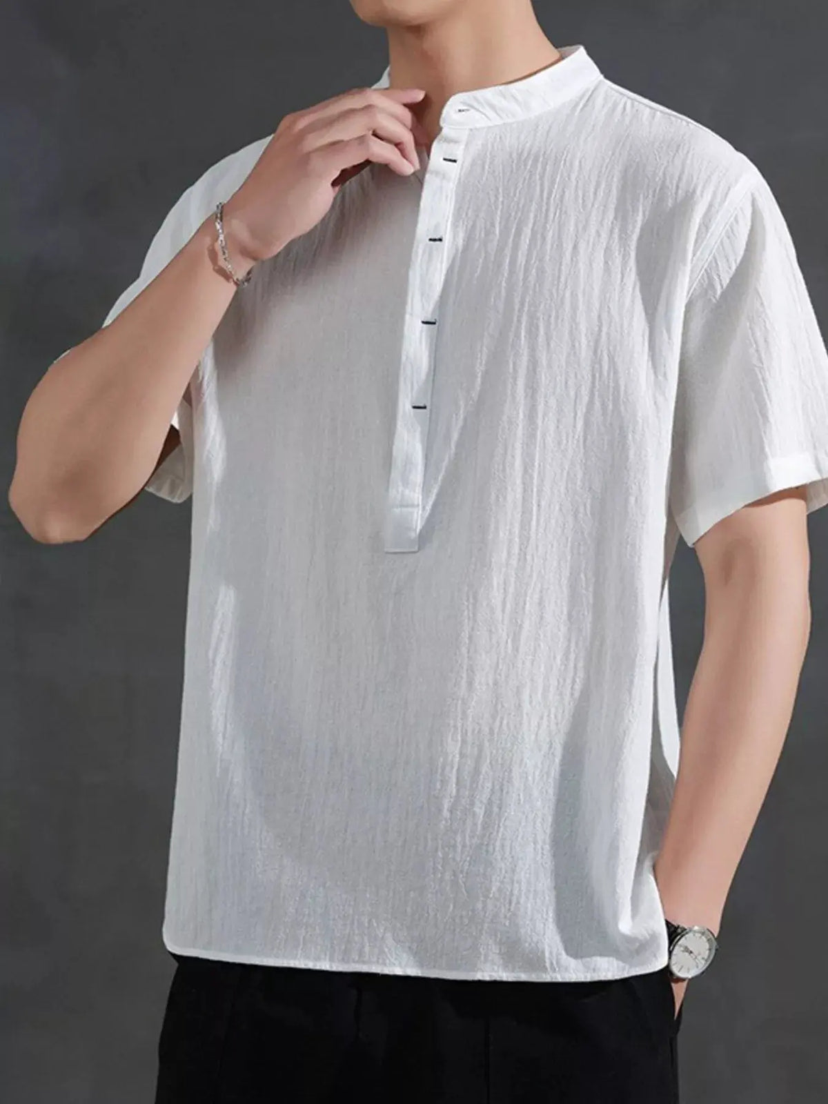 Men's Plus Size Button Detail Short Sleeve Shirt by Trendsi