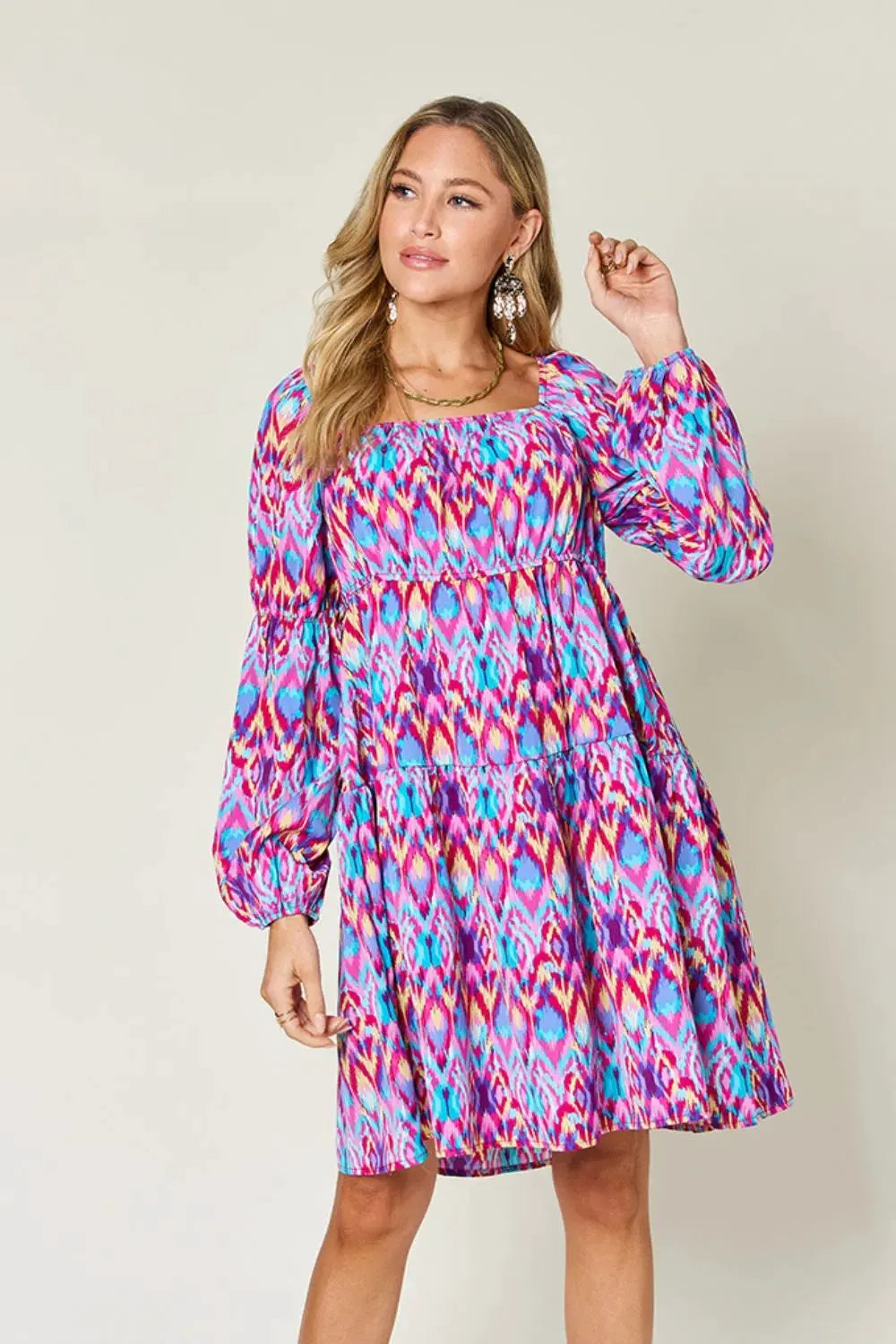 Double Take Full Size Printed Long Sleeve Dress by Double Take