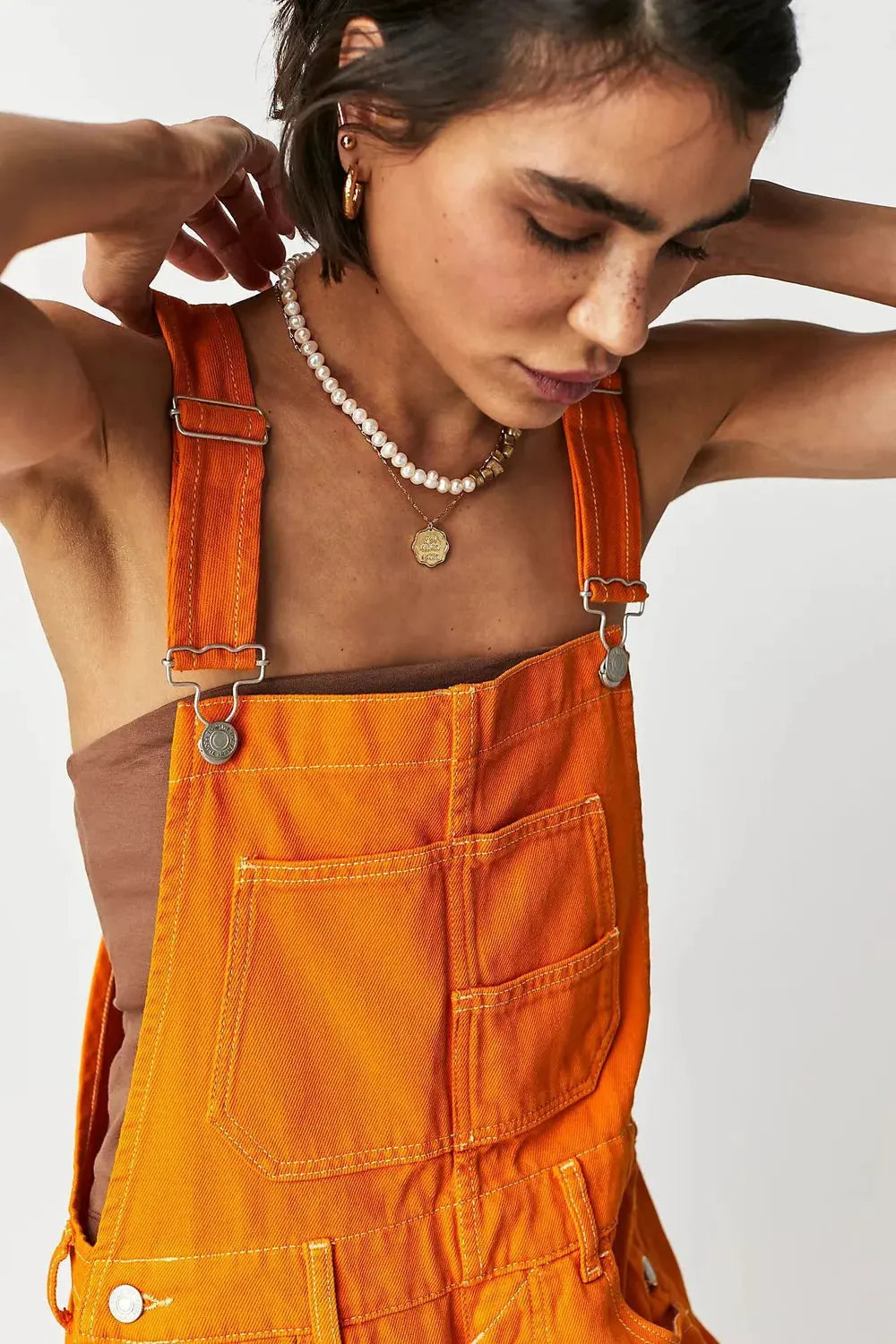 Square Neck Wide Strap Denim Overalls by Partner Labels