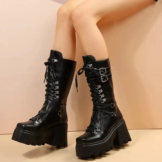 Lace-Up Platform Boots by Partner Label
