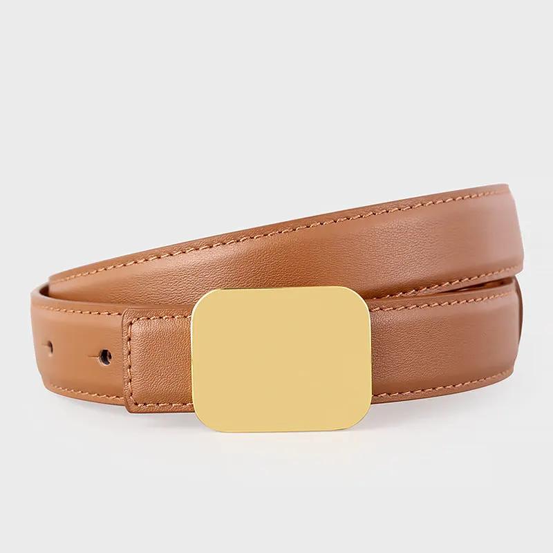 Leather Belt with Gold Buckle by Trendsi