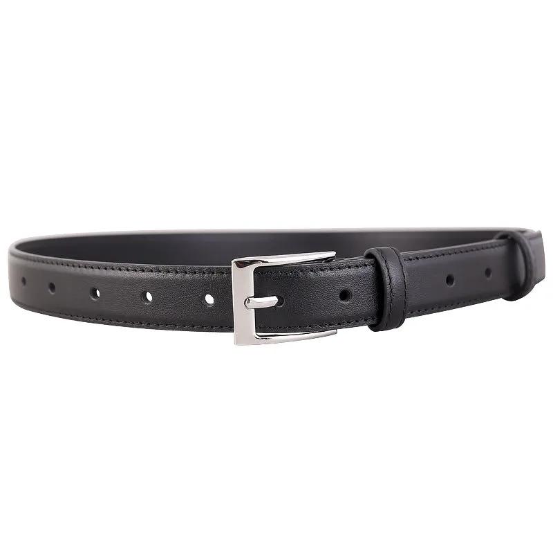 Classic Leather Skinny Belt with Silver Buckle by Trendsi