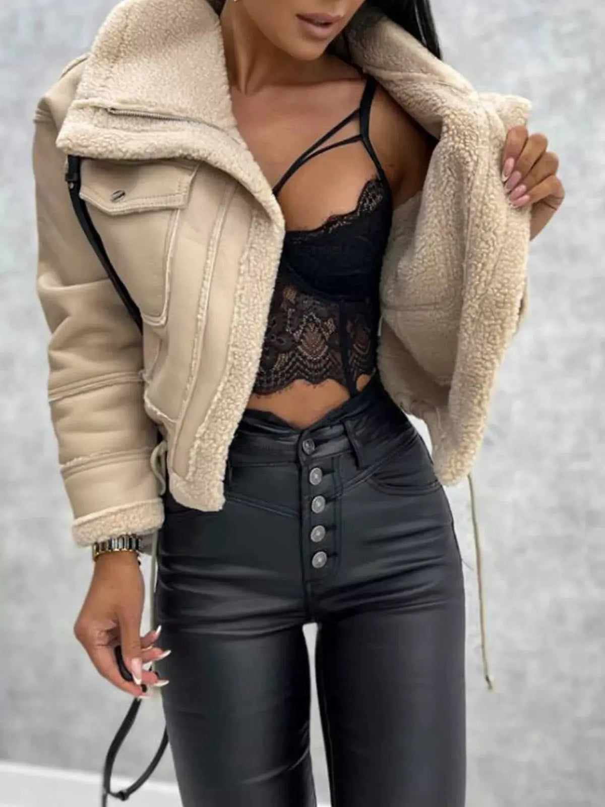 Sherpa Trim Cropped Jacket by Partner Label