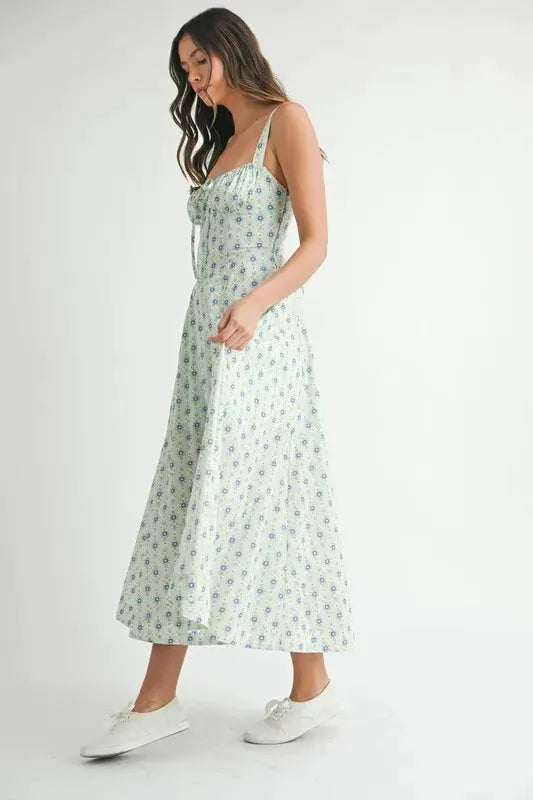 MABLE Floral Print Bustier Back Lace Up Midi Dress by MABLE