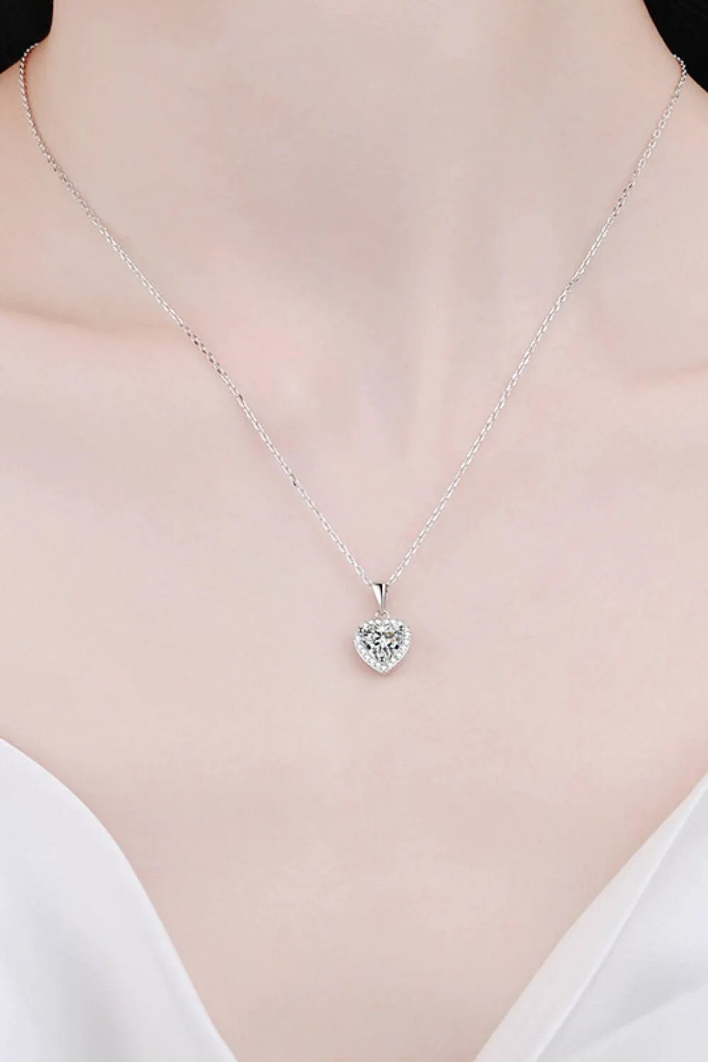 1 Carat Moissanite Heart Pendant Chain Necklace by Partner Labels