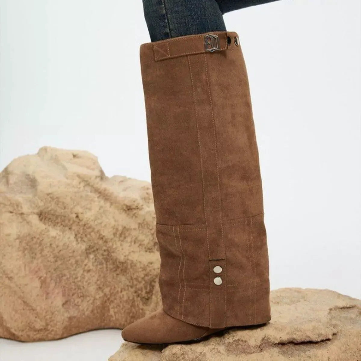 Point Toe Block Heels Boots by Partner Label