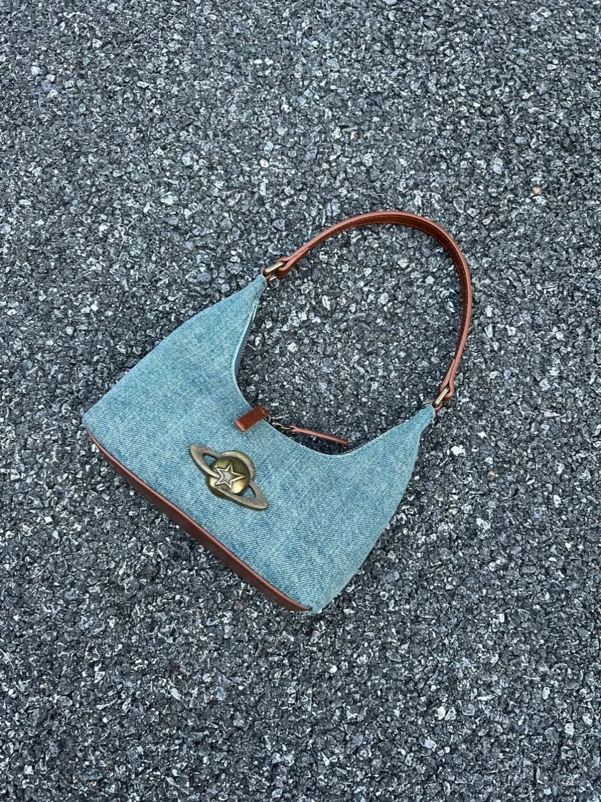 Denim Planet Decor Shoulder Bag by Partner Label