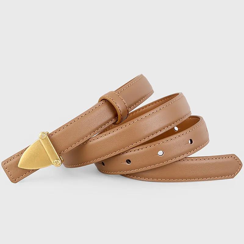 Leather Belt with Golden Buckle by Trendsi