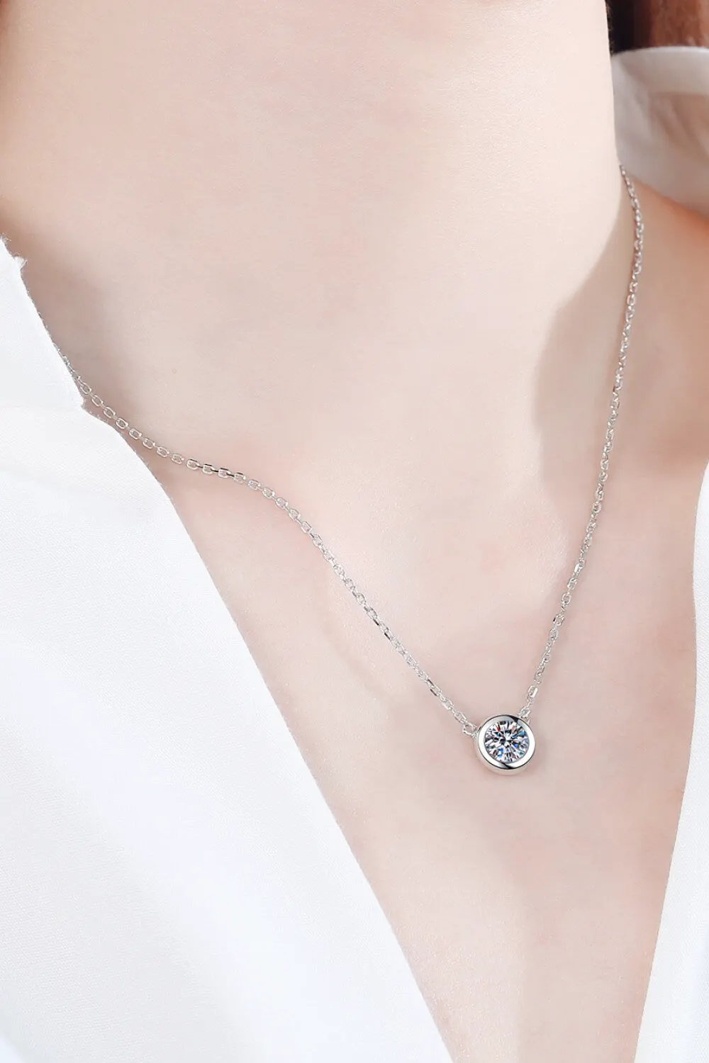 Moissanite Round Pendant Chain Necklace by Partner Labels