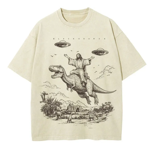 Vintage Cartoon Dinosaur Graphic T-Shirt Washed Oversized Streetwear Tee by Vimost Shop