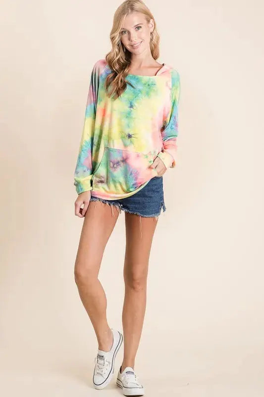 BiBi Tie Dye Terry Hoodie with Kangaroo Pocket by BiBi