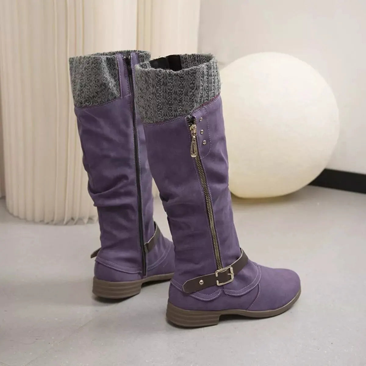 Knee High Slouch Boots with Knit Cuff by Partner Label