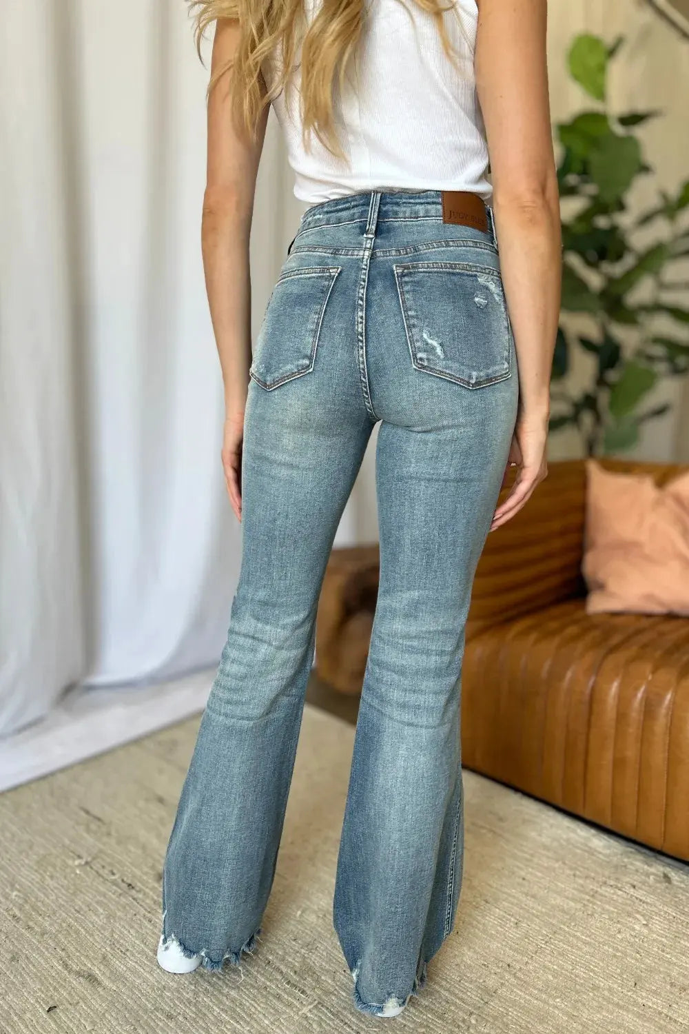 Judy Blue Full Size Medium Rise Tummy Control Destroy Flare by Judy Blue