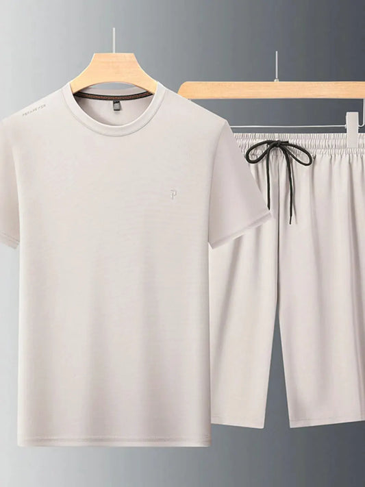 Men's Plus Size Round Neck Short Sleeve Top and Shorts Set by Trendsi
