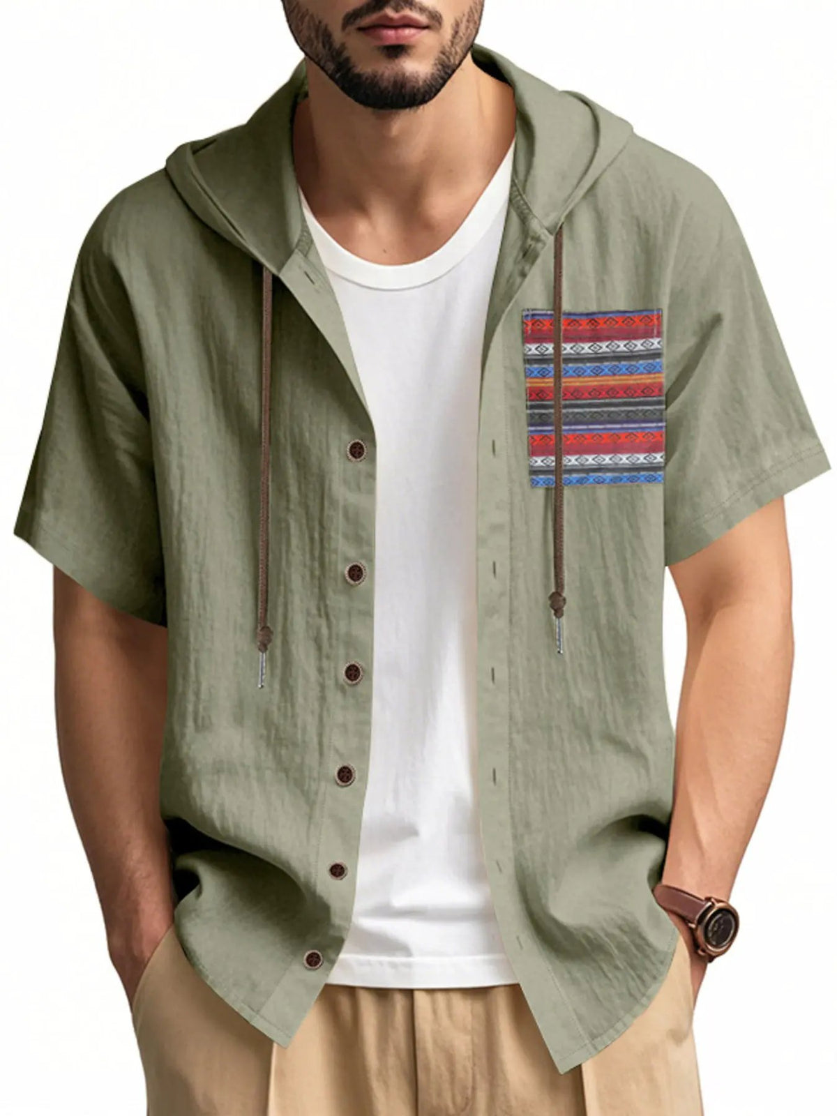 Men's Full Size Casual Hooded Short Sleeve Shirt Plus Size by Trendsi