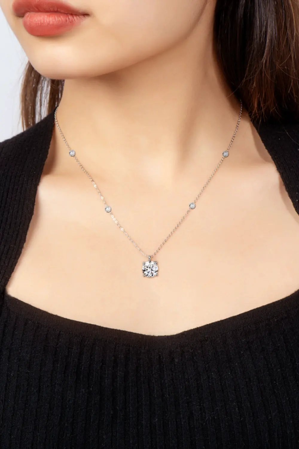 2 Carat Moissanite 4-Prong 925 Sterling Silver Necklace by Partner Labels