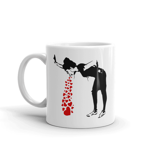 Banksy Lovesick Girl Throwing Up Hearts Artwork Mug by Art-O-Rama Shop