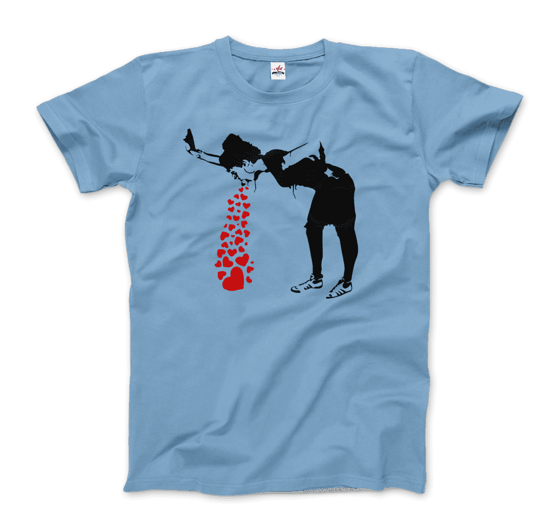Banksy Lovesick Girl Throwing up Hearts artwork t-shirt by Art-O-Rama Shop