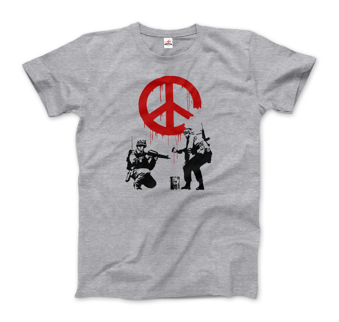 Banksy Soldiers painting Peace Symbol 2006 artwork t-shirt by Art-O-Rama Shop