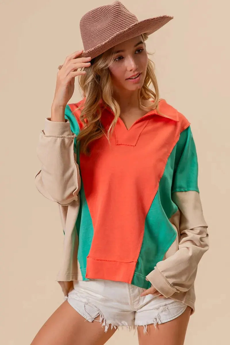 BiBi Colorblock Exposed Seam French Terry Sweatshirt by BiBi