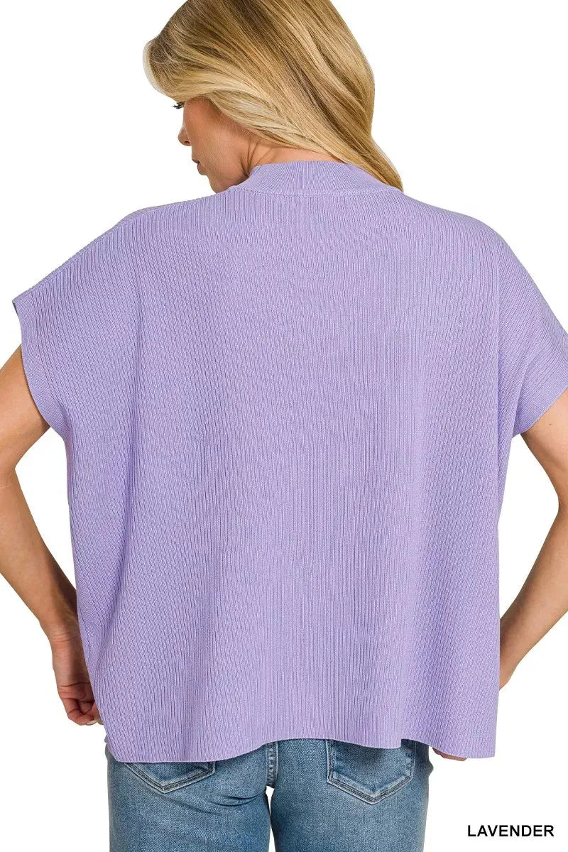Zenana Viscose Mock Neck Short Sleeve Boxy Sweater by Zenana