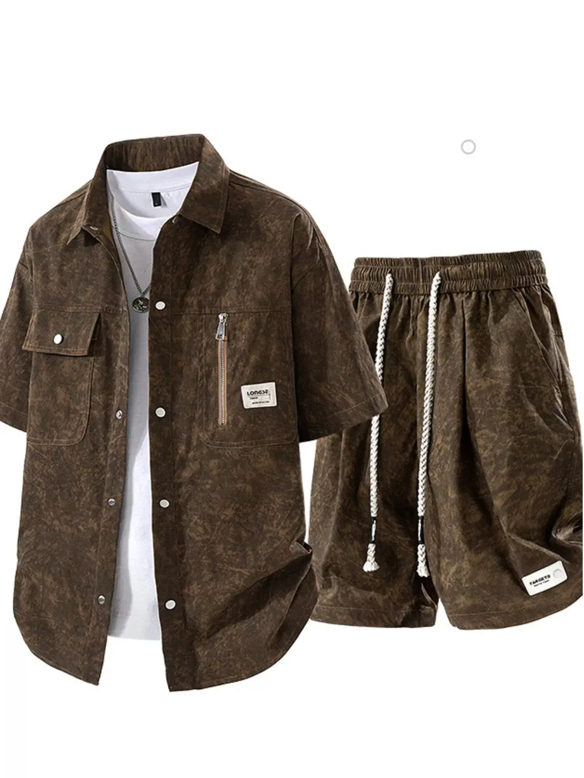 Men's Plus Size Lightweight Textured Short Sleeve Shirt and Shorts Set by Trendsi