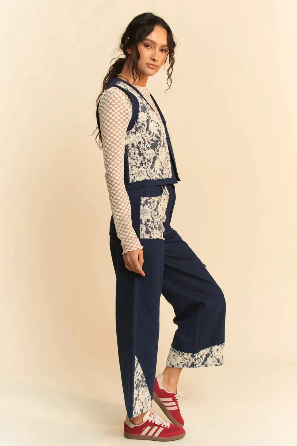 Davi & Dani Lace Applique Wide Leg Jeans by Davi & Dani