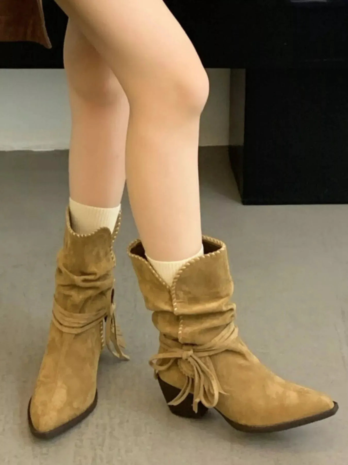 Point Toe Block Heels Boots by Partner Label