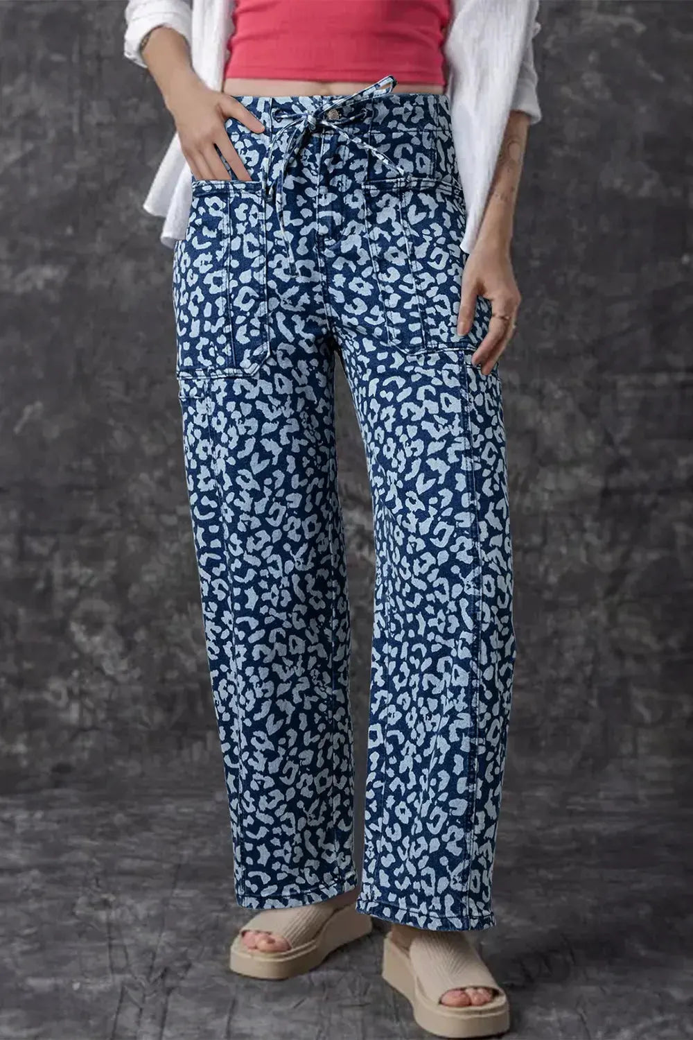 Leopard Print Wide Leg Jeans by Partner Label