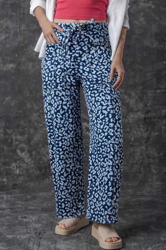 Leopard Print Wide Leg Jeans by Partner Label