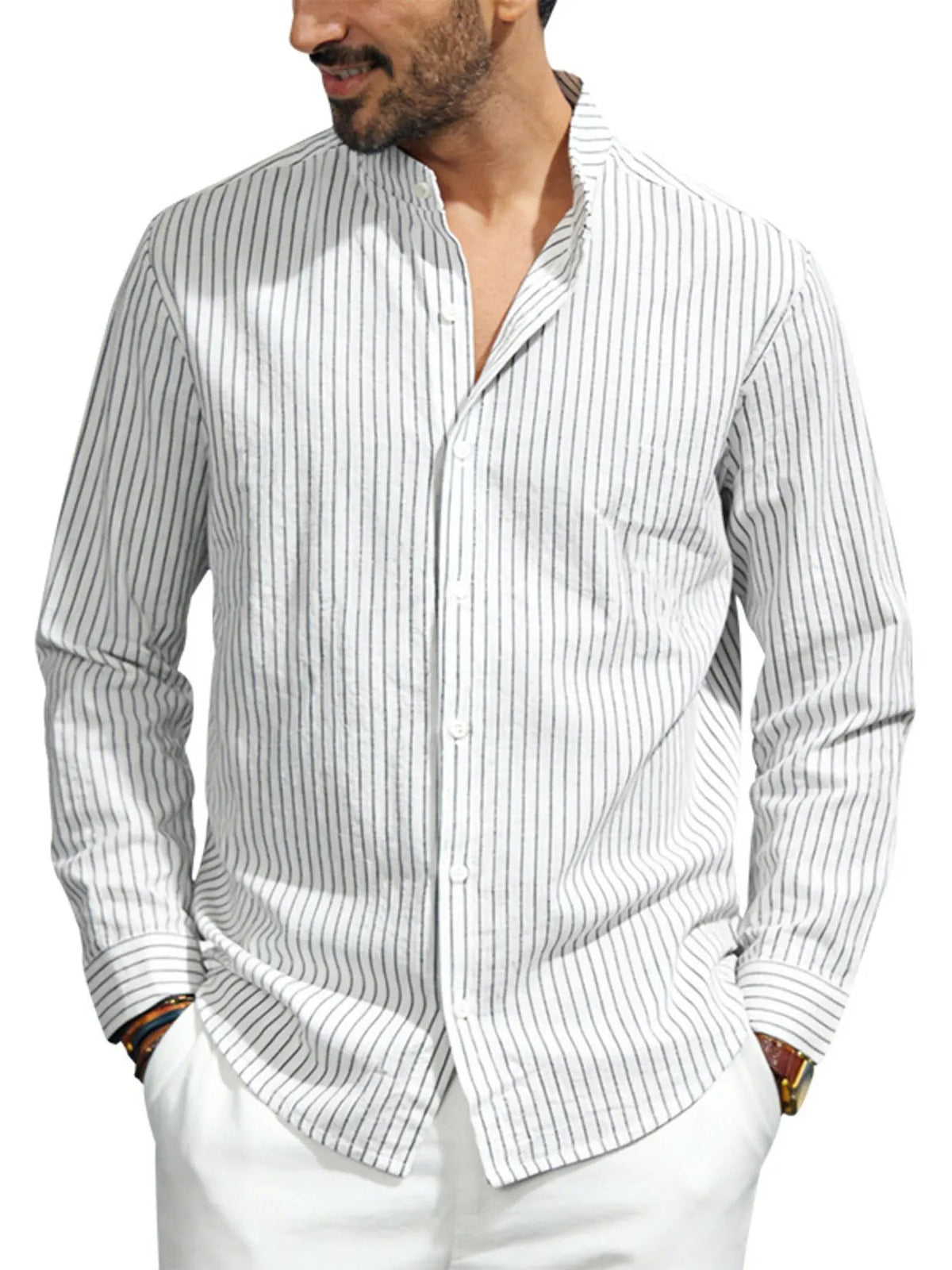 Men's Full Size Striped Long Sleeve Shirt Plus Size by Trendsi