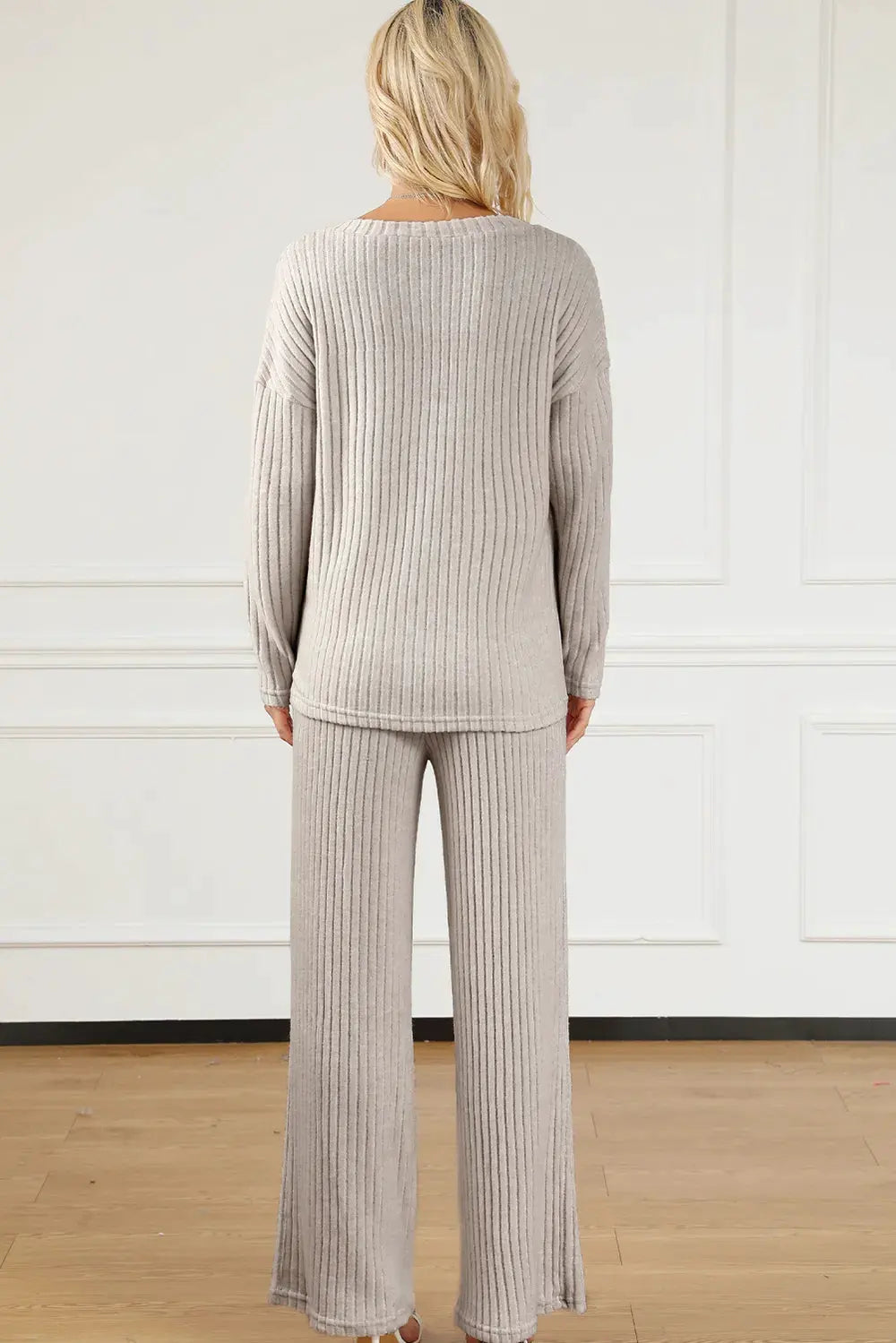 Ribbed V-Neck Top and Pants Lounge Set by Partner Label