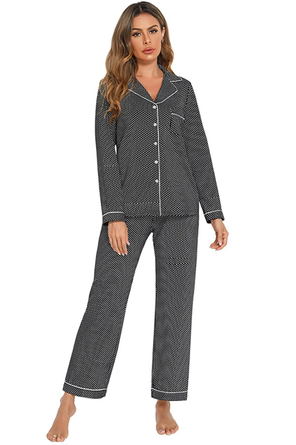 Collared Neck Loungewear Set with Pocket by Partner Label