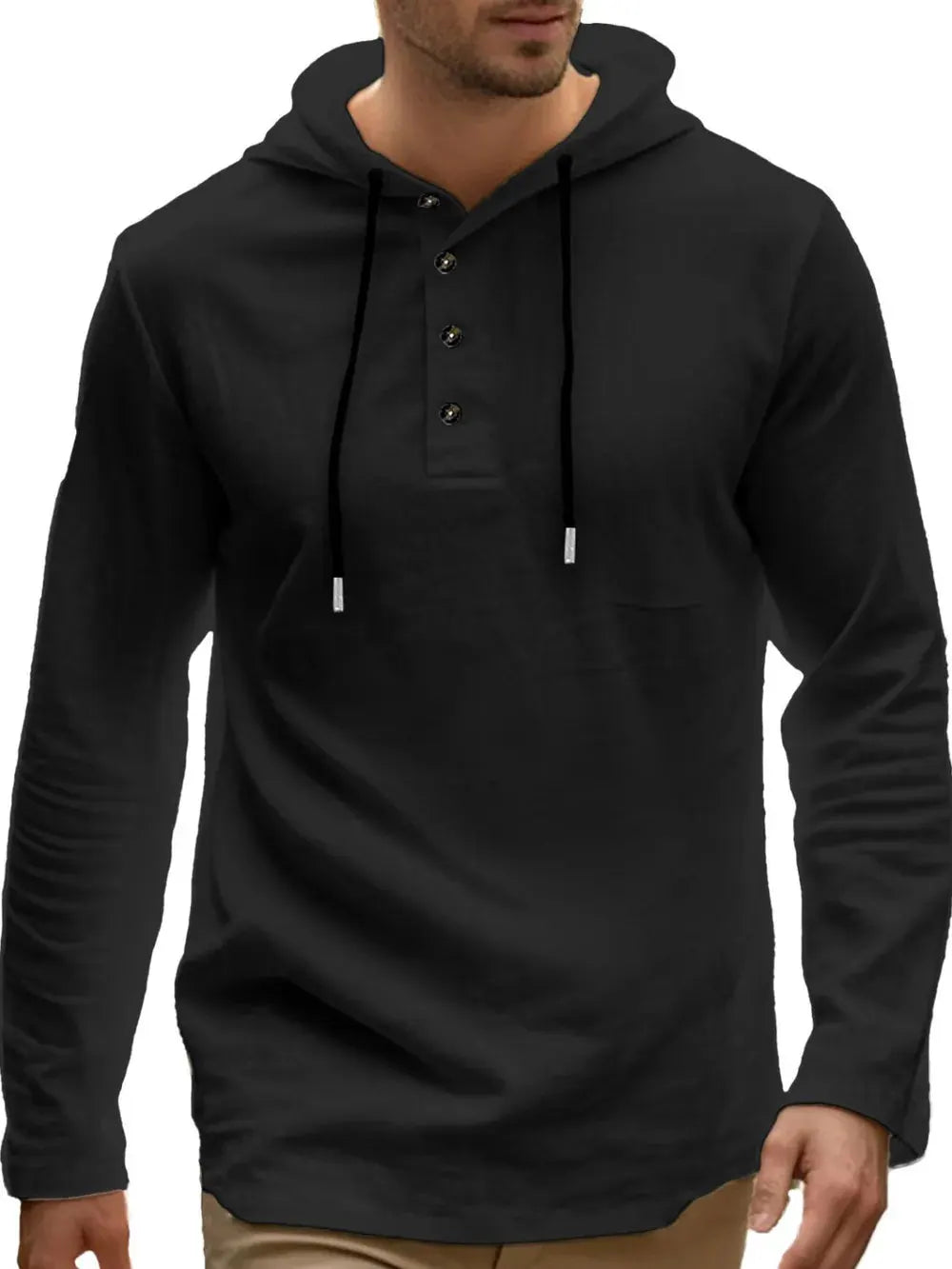 Men's Full Size Drawstring Button Detail Long Sleeve Hoodie Plus Size by Trendsi