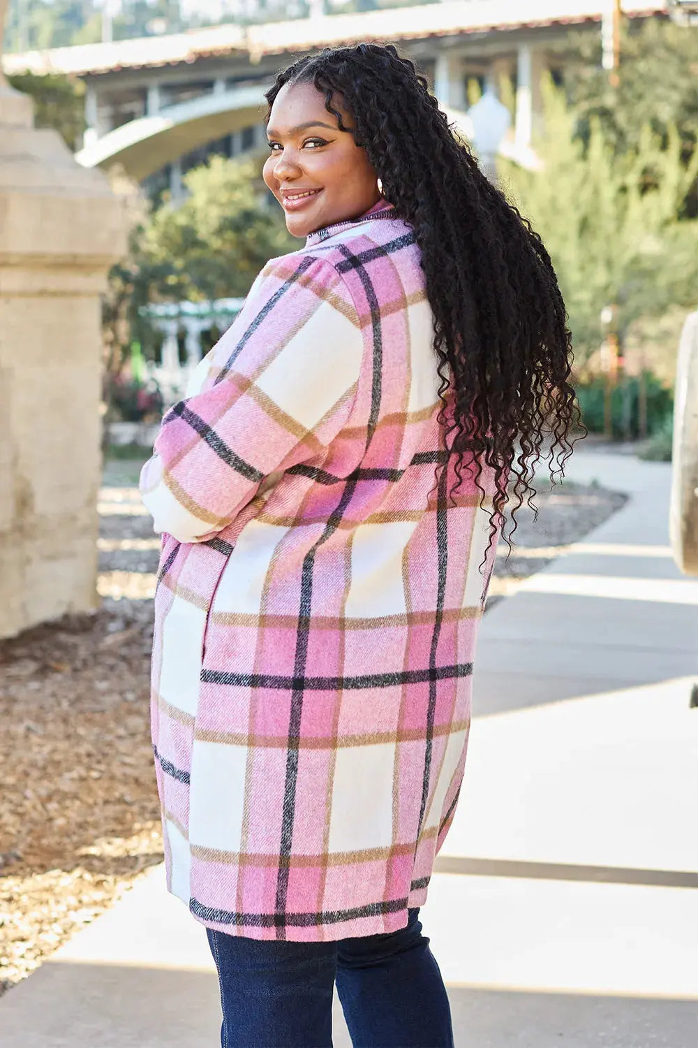 Double Take Full Size Plaid Button Up Lapel Collar Coat by Double Take