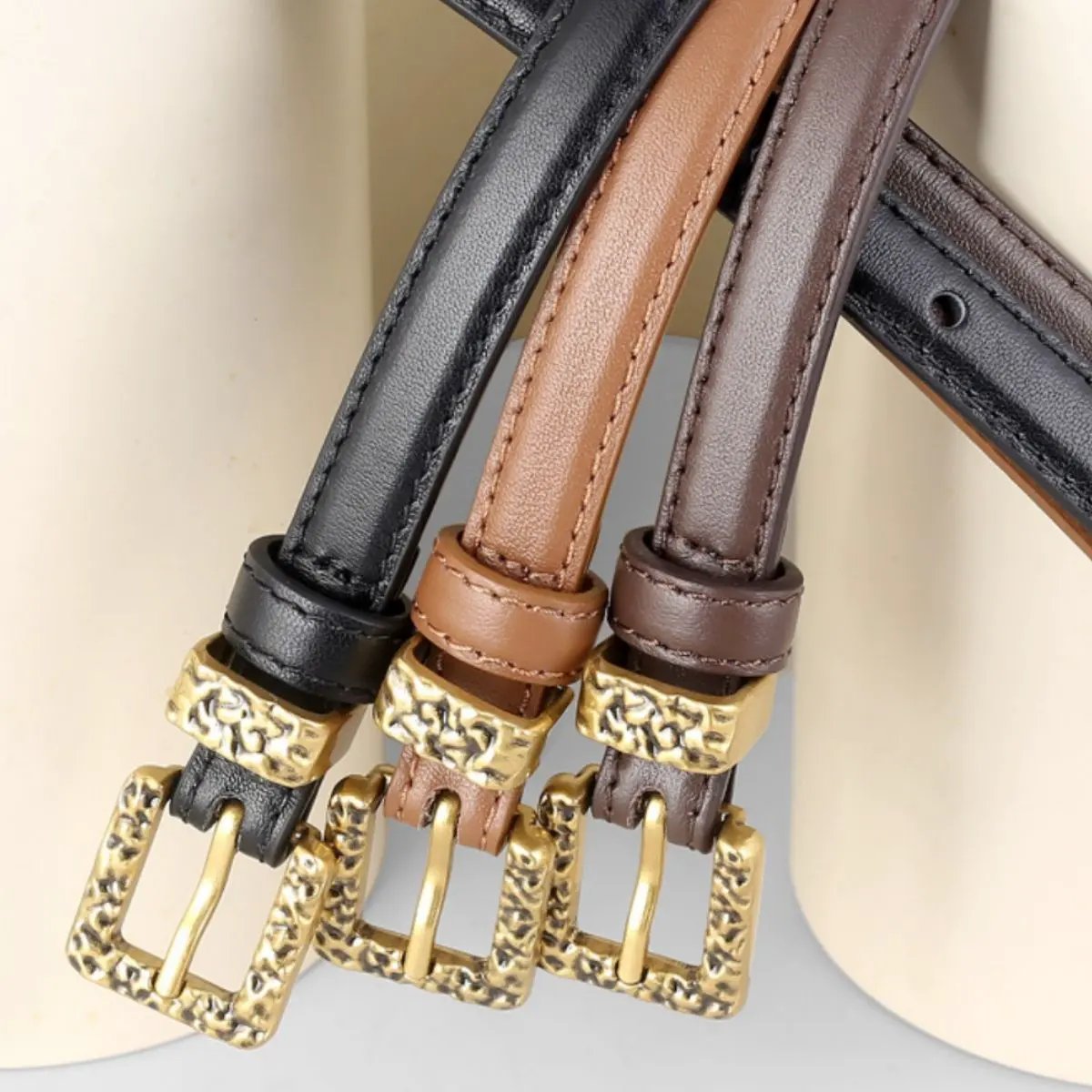 Skinny Leather Belt with Buckle by Trendsi