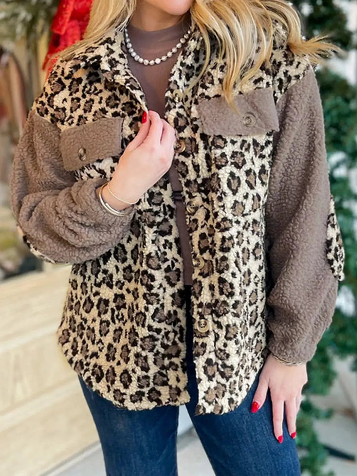 Leopard Print Teddy Fleece Jacket by Partner Label