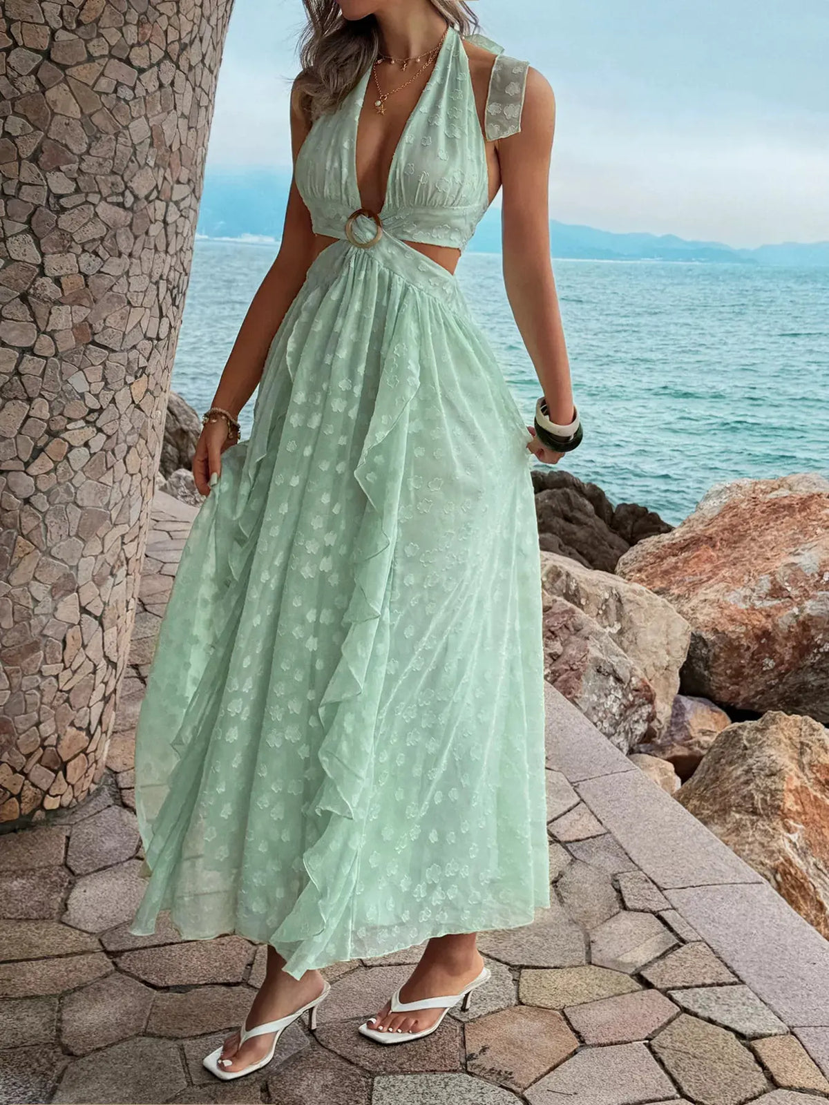 Ruffled Halter Neck Maxi Dress by Trendsi