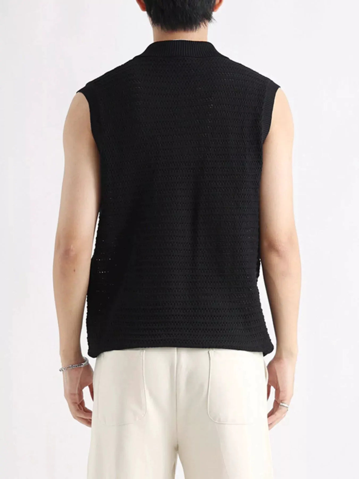 Men's Plus Size Breathable Knit Polo Collar Tank by Trendsi
