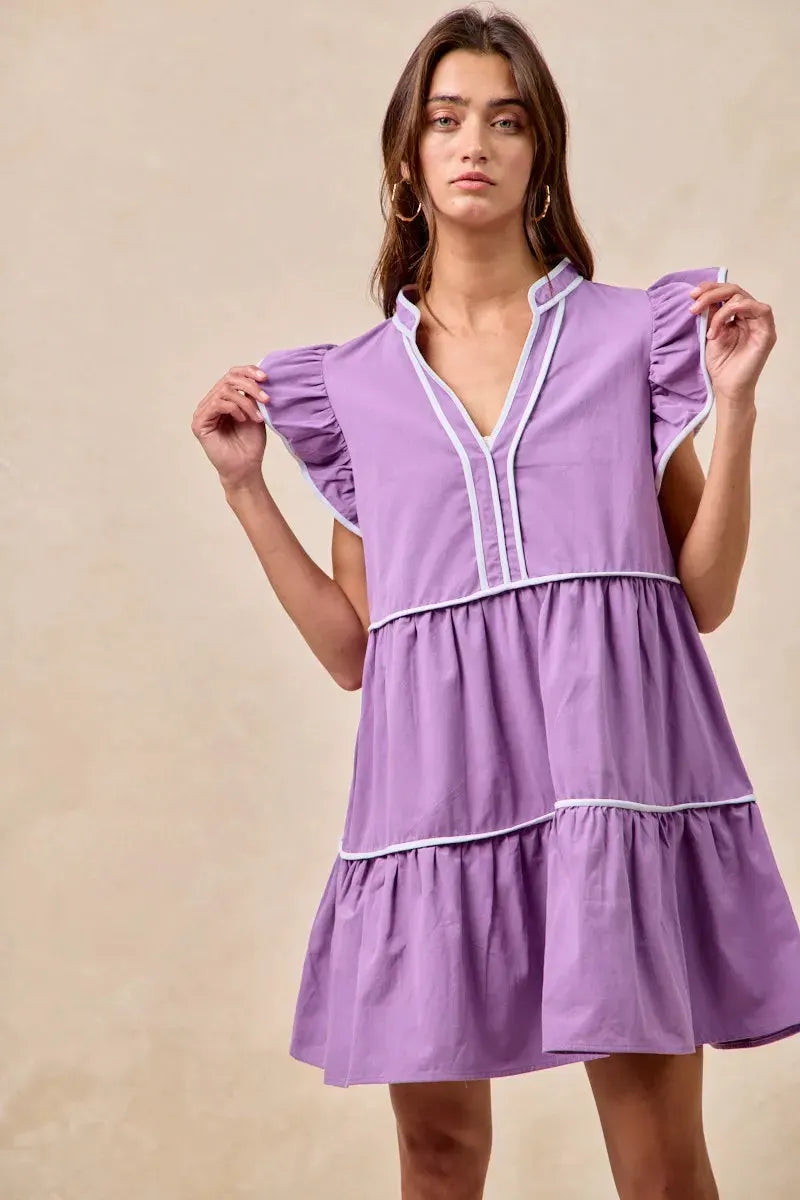 BiBi Gameday Theme Contrast Binding Ruffled Dress by BiBi