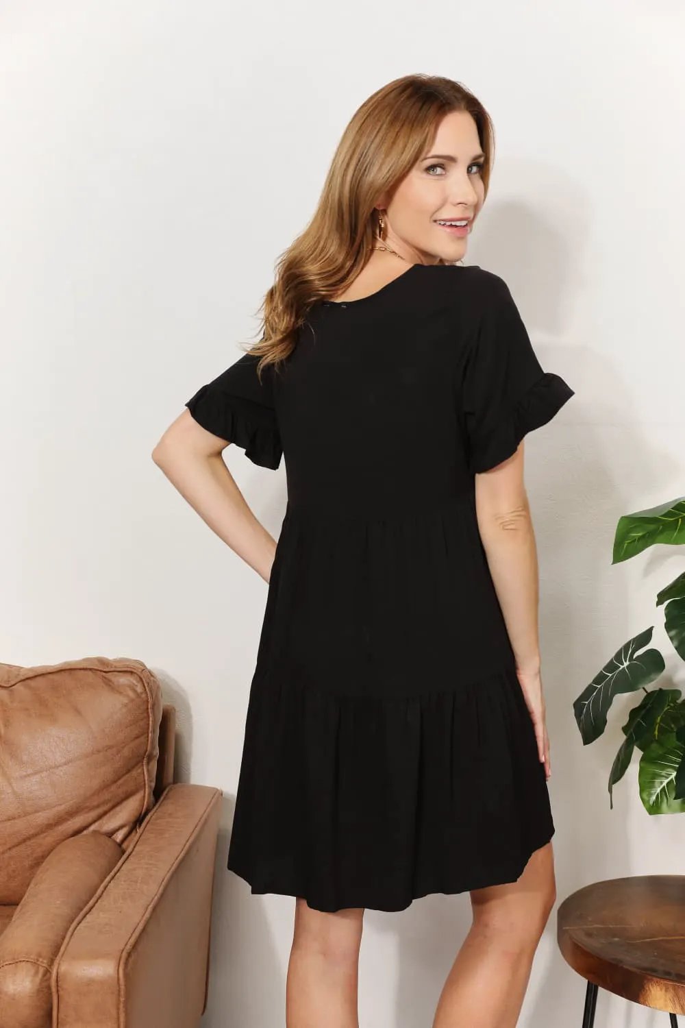 Mandy V-Neck Flounce Sleeve Tiered Dress by Partner Label