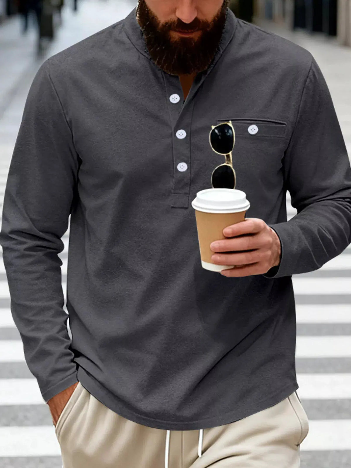 Men's Full Size Button Detail Long Sleeve Shirt Plus Size by Trendsi