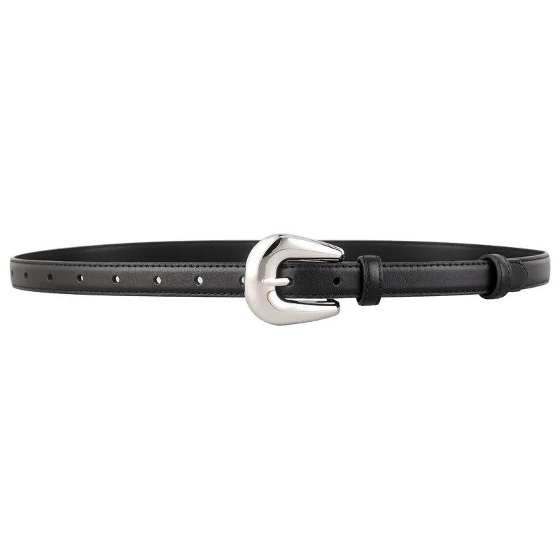Leather Belt with Silver Buckle by Trendsi