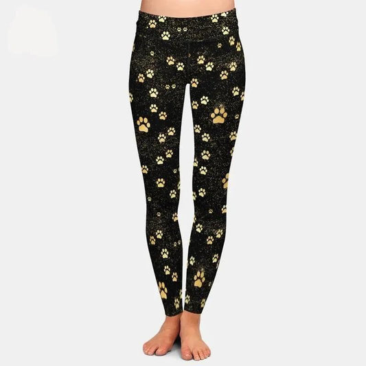 Brands Fashion High Waist Women Black Leggings Dog Paw Pattern by Vimost Shop